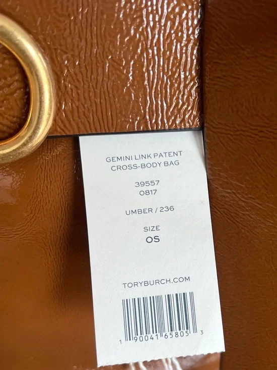 Tory Burch Gemini Link Patent Leather Cross Body in Umber NEW - Picture 8 of 16